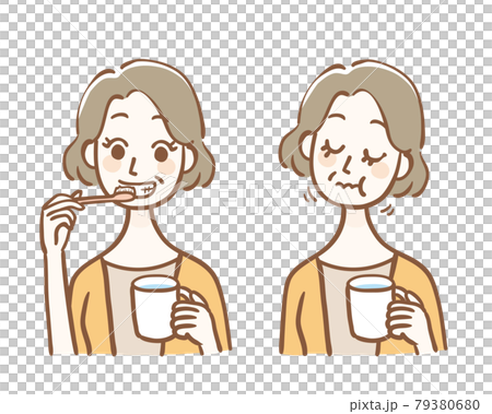 歯磨きとうがいをする中年の女性 79380680