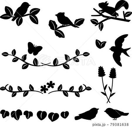 葉や小鳥のデコレーションイラストセットのイラスト素材