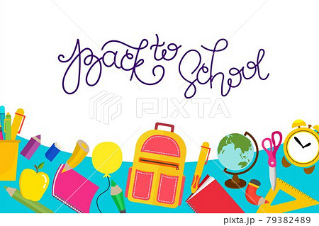 A banner back to school with a place to insert text. Vector illustration in a flat style. School attributes. 79382489