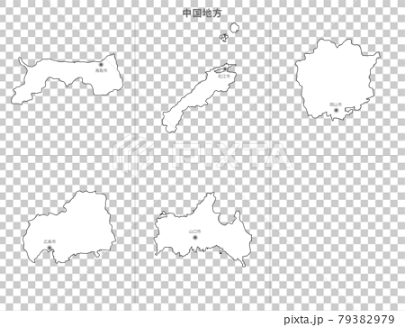 白地図-日本-中国地方-都府県セット-県庁所在地入り 79382979
