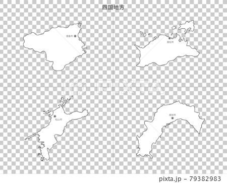 白地図-日本-四国地方-都府県セット-県庁所在地入り 79382983