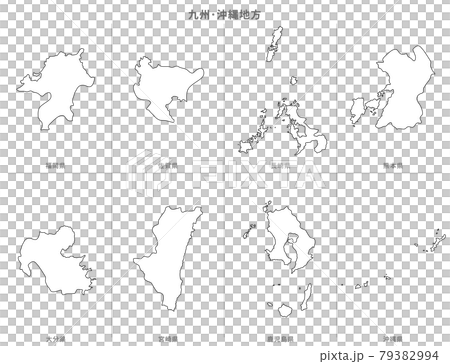 白地図-日本-九州沖縄地方-都府県セット-県名入り 79382994