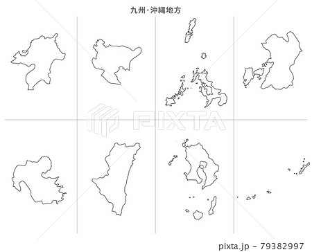 白地図-日本-九州沖縄地方-都府県セット
