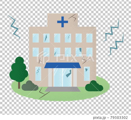 Vector illustration of a hospital suffering from an earthquake Vector illustration of a hospital suffering from an earthquake 79383302