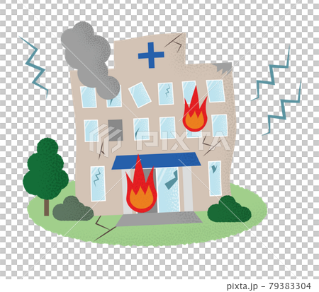 地震の被害に遭う病院のベクターイラスト 地震の被害に遭う病院のベクターイラスト 79383304