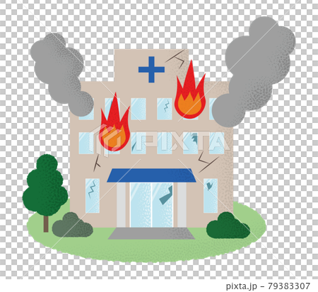 火災の被害に遭う病院のベクターイラスト 79383307