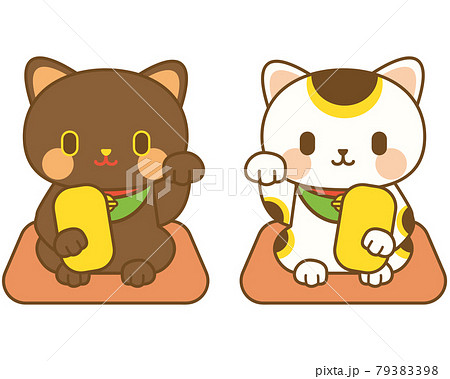 招き猫　招福　三毛猫と黒猫 79383398