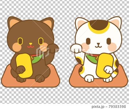 招き猫　招福　三毛猫と黒猫 79383398