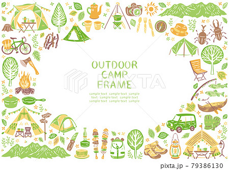 夏のアウトドアレジャー キャンプ バーベキュー フレームのイラスト素材