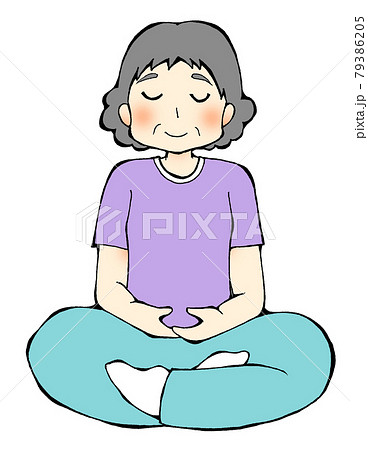 座禅するおばあちゃんのイラスト素材
