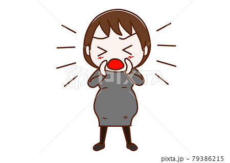 全身 正面 大声で何かを訴えて叫ぶ妊婦のイラスト素材