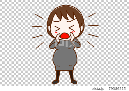 全身 正面 大声で何かを訴えて叫ぶ妊婦のイラスト素材