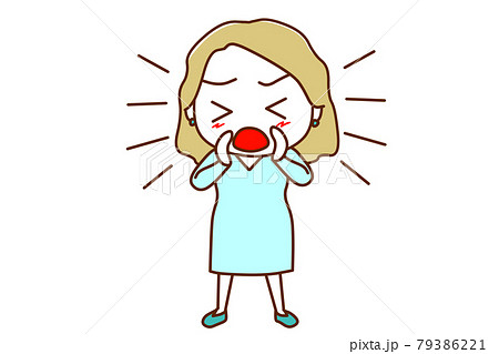 <全身・正面>大声で何かを訴えて叫ぶ白人女性 <全身・正面>大声で何かを訴えて叫ぶ白人女性 79386221