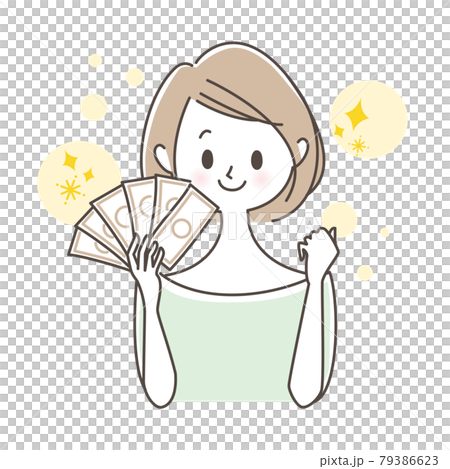 大金を持ってガッツポーズをする女性 79386623