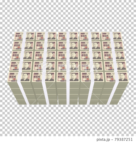 Economic illustration material Money, a bundle of flatly stacked bills, a real-style 10,000-yen bill, 1 billion yen (2_2) 79387251
