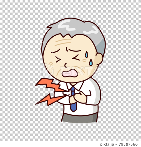 痛みで胸をおさえる苦しそうなシニアビジネスマン 痛みで胸をおさえる苦しそうなシニアビジネスマン 79387560