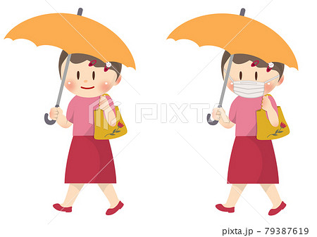 傘をさす女の子のイラスト素材