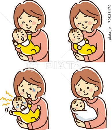 赤ちゃんを抱っこするママセットのイラスト素材