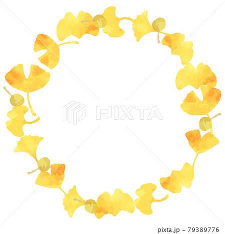 綺麗な水彩のイチョウの円形フレームのイラスト素材