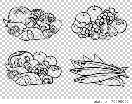 Hand-painted autumn food platter line drawing 79390092