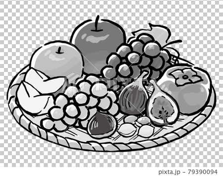 Hand-painted autumn fruit platter monochrome Hand-painted autumn fruit platter monochrome 79390094