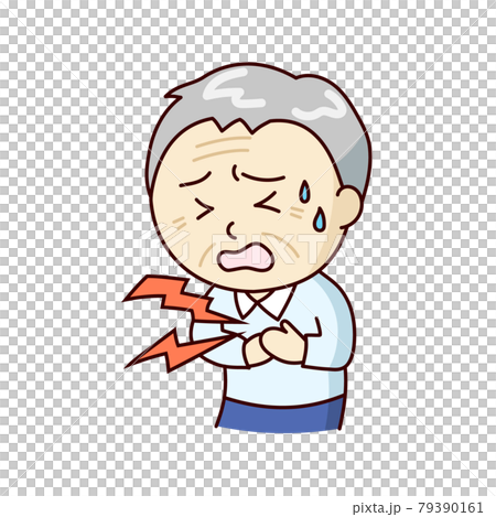 一個痛苦的祖父痛苦地抱著他的胸膛 79390161