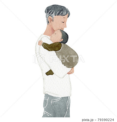 赤ちゃん 子ども お父さん 父親 家族 人物　水彩 イラスト 79390224