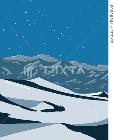 Nighttime at Mesquite Flat Sand Dunes in Death Valley National Park Located near Death Valley California USA WPA Poster Art 79390303