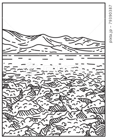 Devil's Golf Course Located in the Mojave Desert Within Death Valley National Park, California United States Mono Line or Monoline Black and White Line Art 79390387