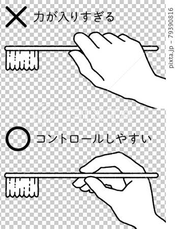 虫歯予防 歯ブラシの持ち方指導イラスト 解説付き モノクロ のイラスト素材