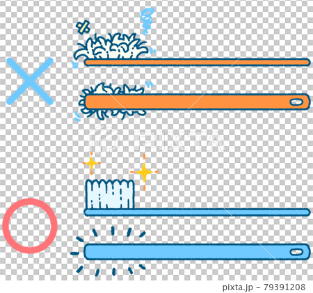 虫歯予防 歯ブラシの交換の目安指導イラスト 表示つき フルカラー のイラスト素材