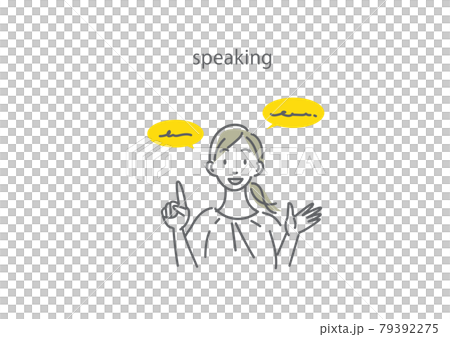 スピーキング　英語を学ぶ女性のシンプルでお洒落な線画イラスト素材 79392275