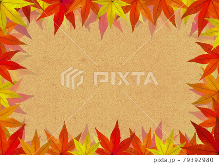コルクボードに並んだ紅葉の四角いフレームのイラスト素材