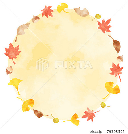 綺麗な水彩の秋の葉っぱの円形フレームのイラスト素材