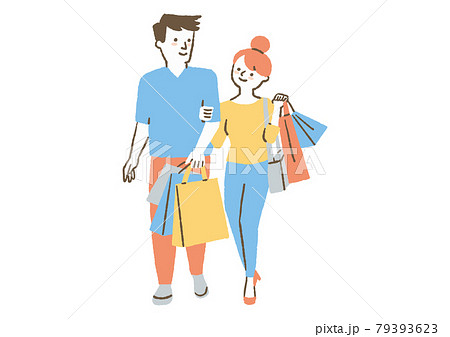 買い物している男女2人のイラスト素材