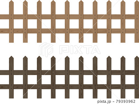 木製のシンプルな柵のセット ブラウンのイラスト素材