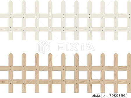 木製のシンプルな柵のセット ホワイト ナチュラルのイラスト素材