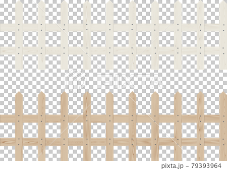 木製のシンプルな柵のセット ホワイト ナチュラルのイラスト素材
