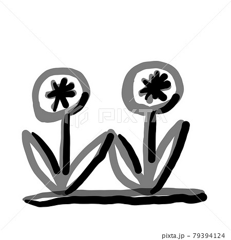 モノトーンフラワー 北欧風 シルエットのイラスト素材
