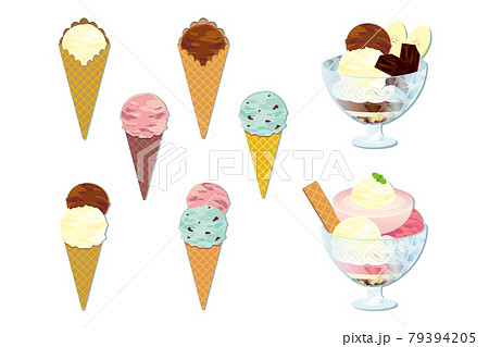 アイスクリームとパフェ デザート イラストのイラスト素材