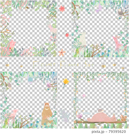 Scandinavian cute white background vector illustration set material of forest animals and plants 79395620