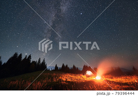 Night sky full of stars, Milky way in the mountains in summer 79396444