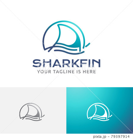 Shark Fin Fish Wave Ocean Wildlife Line Logoのイラスト素材