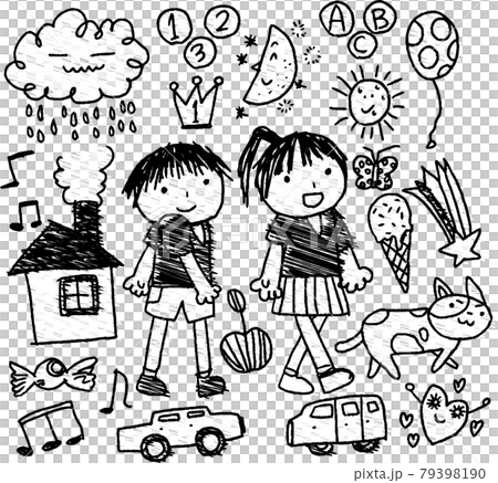 子供の落書き かわいい 色々セットのイラスト素材