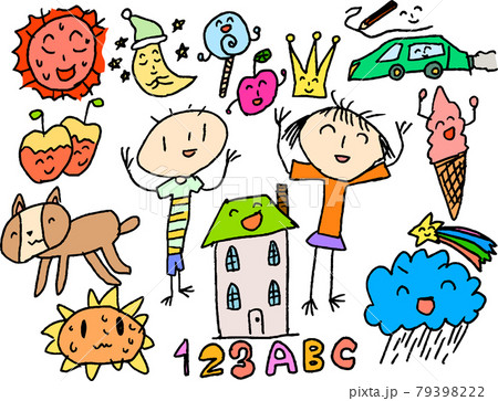 子供の落書き かわいい  色々セット 79398222
