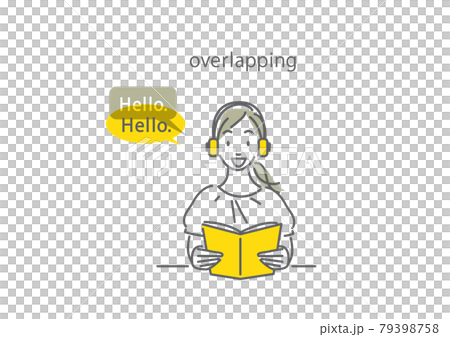重疊簡單時尚的女性學習英語線描插畫素材 79398758