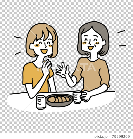 仲良く会話する若い女性と中年女性 79399209