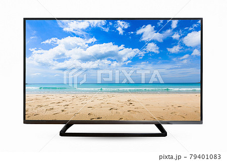Television monitor Seascape and sky isolated on white background. with clipping path Television monitor Seascape and sky isolated on white background. with clipping path 79401083
