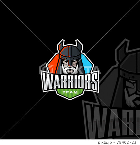 Warriors sport team logo. Man in helmet sport club badge 79402723