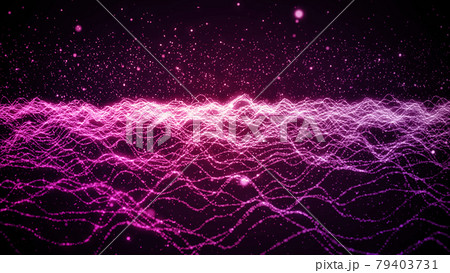 ビビットなパーティクルの波。粒子の未来的なサイバー背景 79403731
